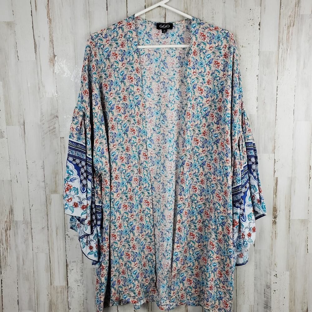 GiGiO Floral Kimono Cardigan Blue Pink Size Medium